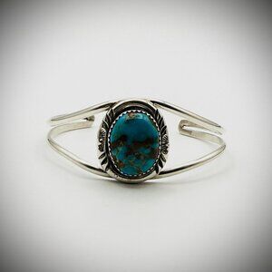 Navajo Turquoise Cuff — Sterling, 6.25", 13g (Signed HT)